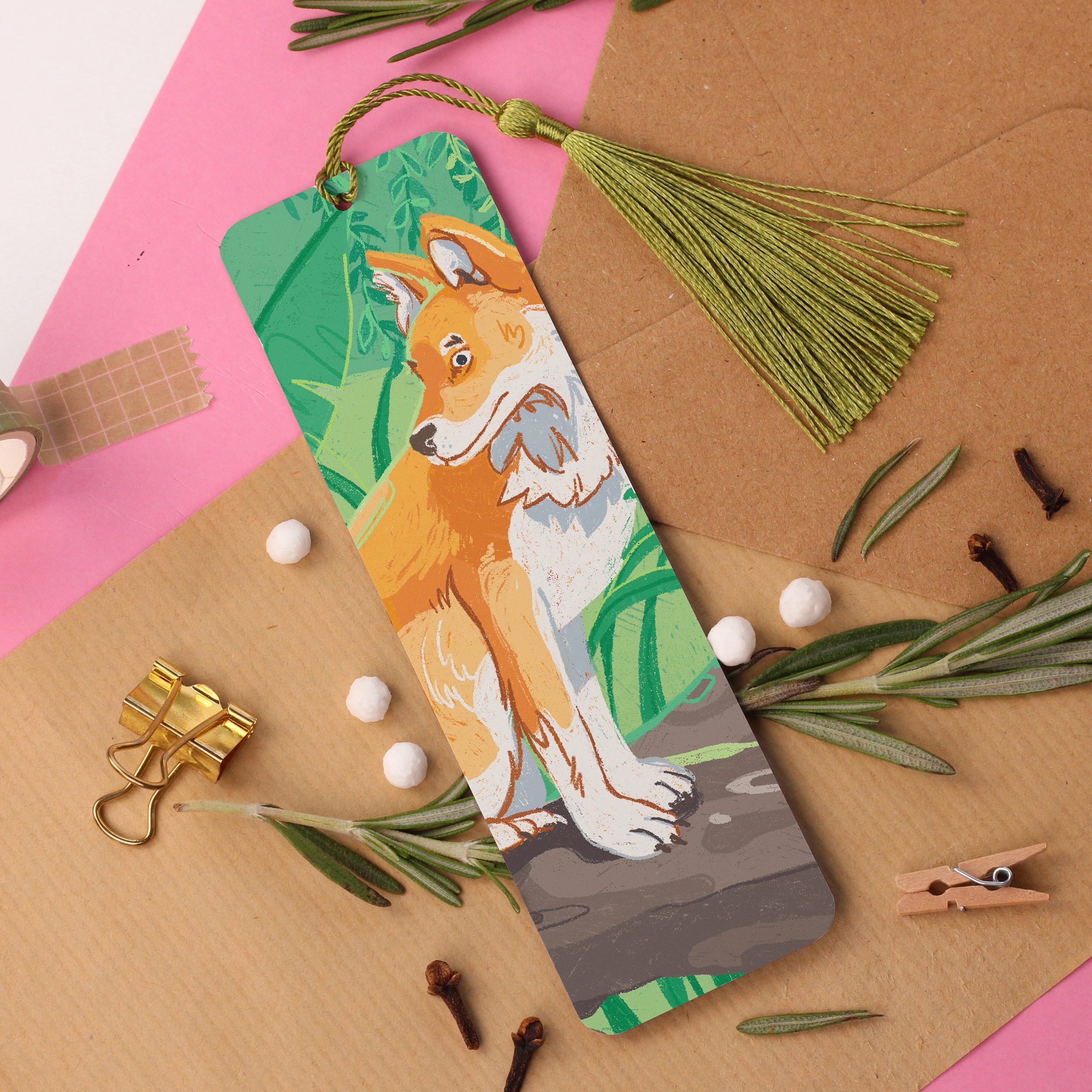 Dhole Aluminium Bookmark, Endangered Animals, Fox Illustration, Book Lover Gift, Emerald Green