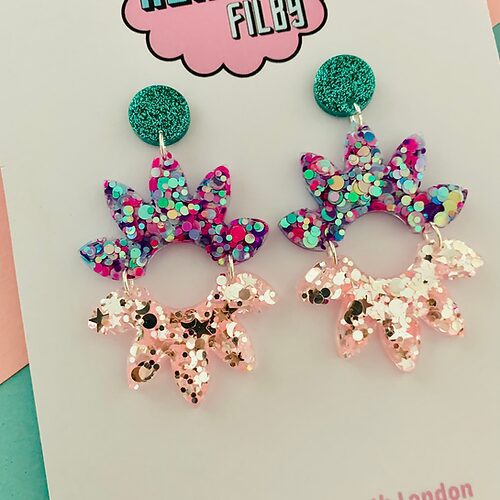 Turquoise, Lilac and Pink Glitter Earrings