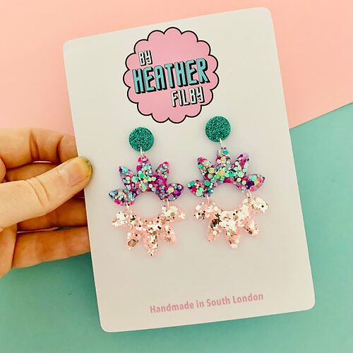 Turquoise, Lilac and Pink Glitter Earrings