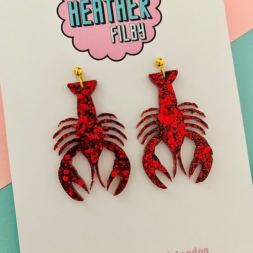 Lobster Red Glitter Earrings