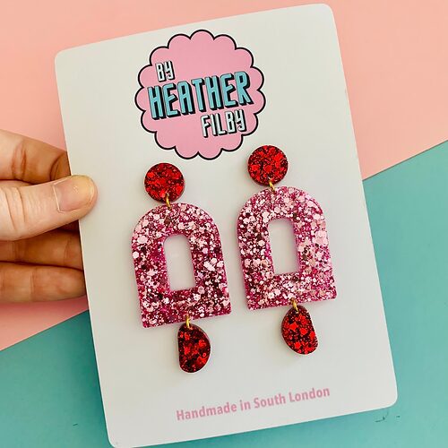 Pink and Red Geometric Glitter Earrings