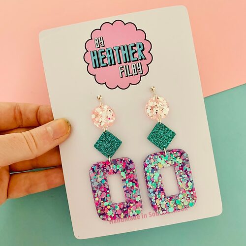 Lilac, Turquoise and Pink Glitter Resin Earrings