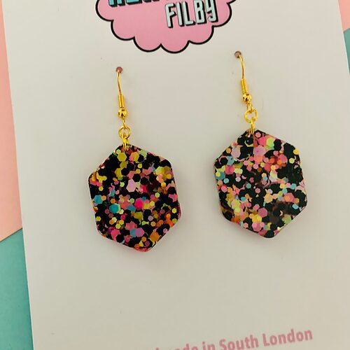 Liquorice All-sorts Hexagon Glitter Resin Earrings