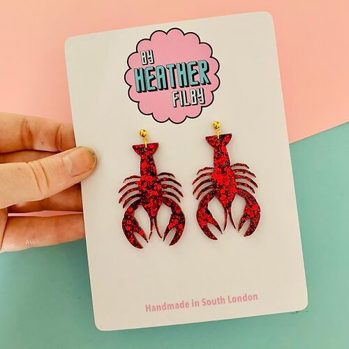Lobster Red Glitter Earrings