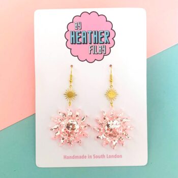 Blush Silver Glitter Sun Earrings