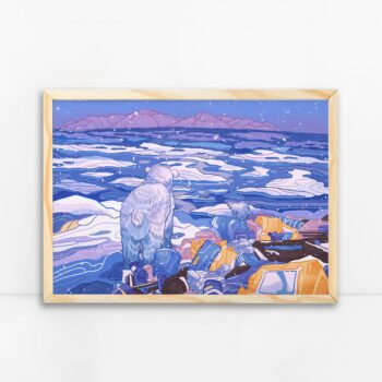 Polar Bears and Rubbish Art Print, Plastic Pollution, Landscape Art Print, Polar Bears