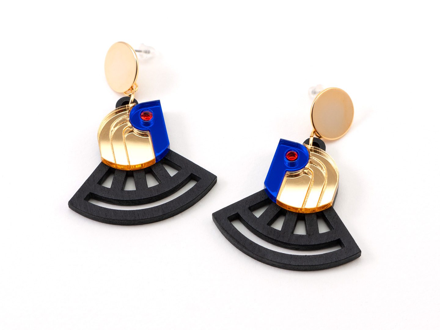 FORM070 RA Stud Earrings - Gold Blue Orange