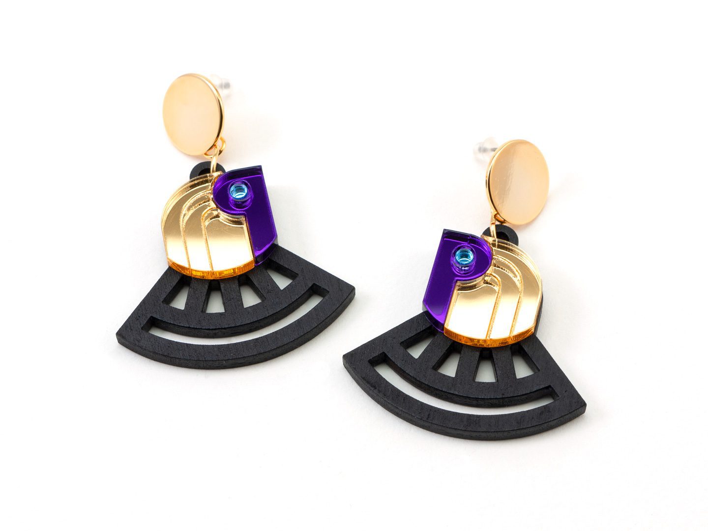 FORM070 RA Stud Earrings - Gold, Purple