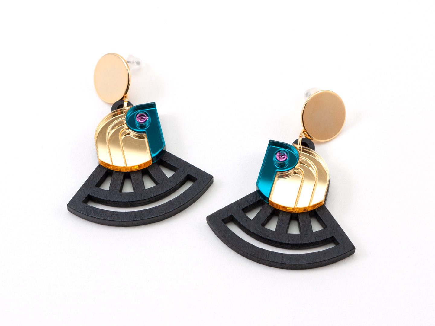 FORM070 RA Earrings - Gold Teal