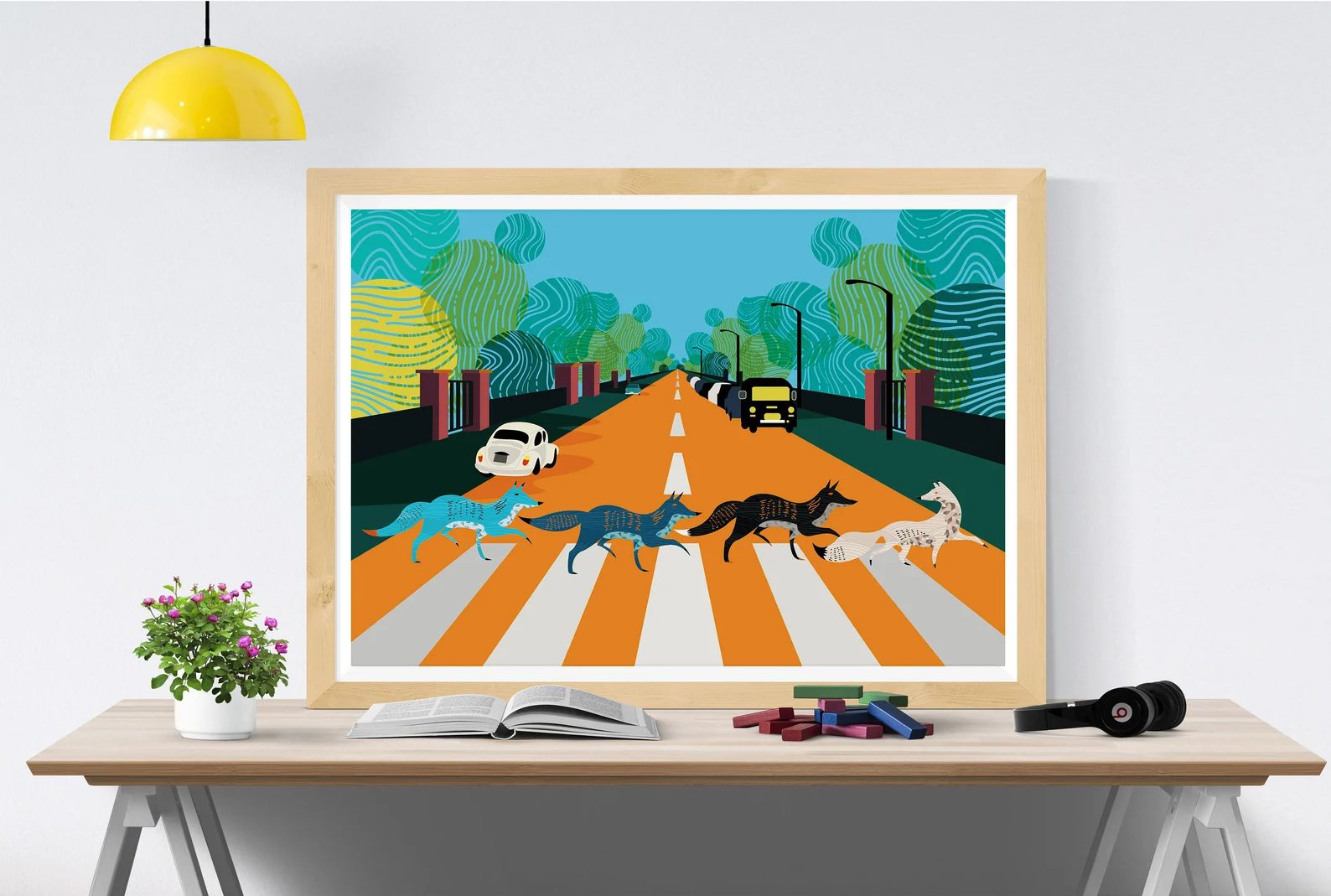Abbey Road Foxes Illustrated Art Print
