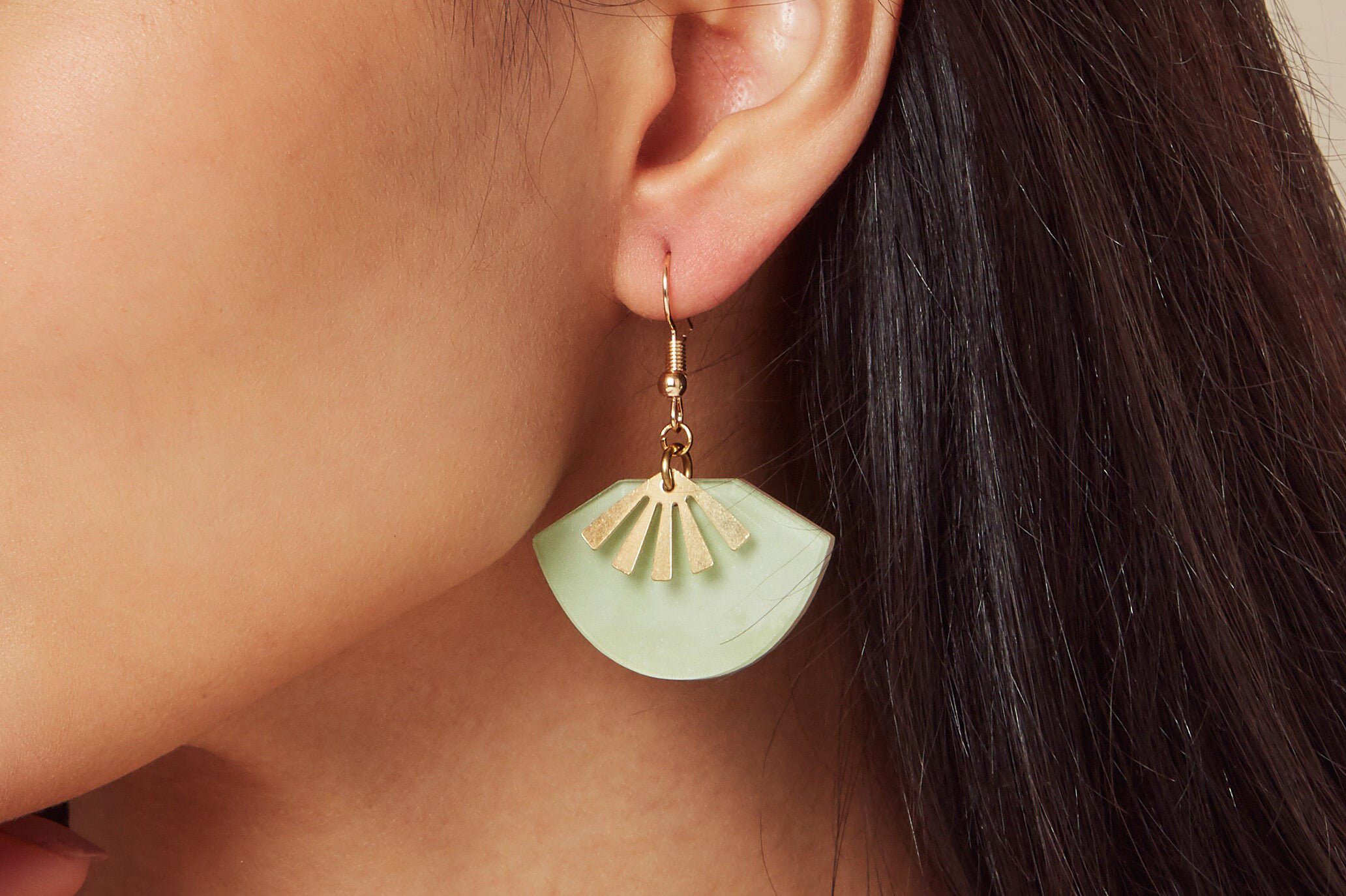 Jade Art Deco Sunset Brass Gold Plated Acrylic Earrings