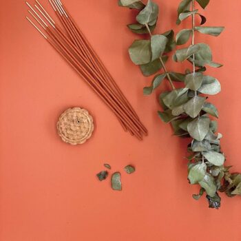 Orange Mooncake Incense and Holder Set