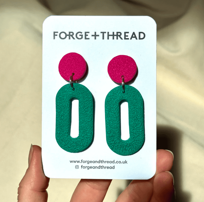 Green Textured Oval Drop Statement Earrings