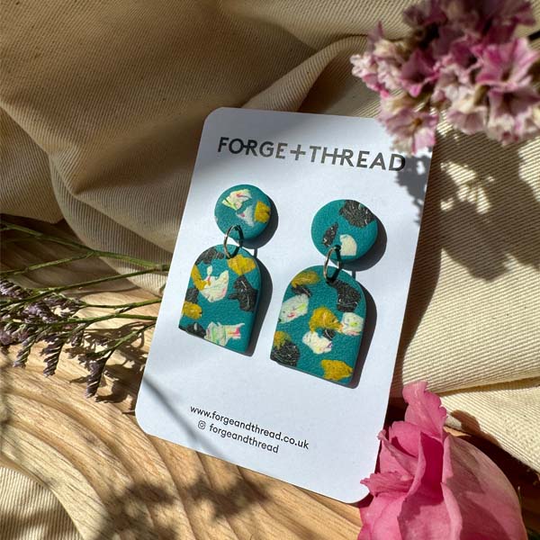 Green Terrazzo Arch Statement Earrings