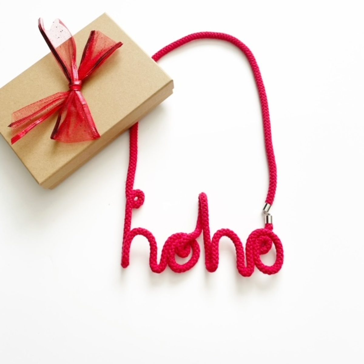 Santa Themed Red Cotton Rope necklace, Hoho word Cotton Rope Necklace
