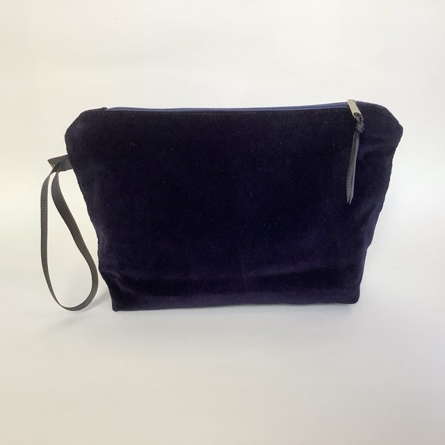 Luxury Navy Velvet Makeup Bag with golden Sun and Moon print with Black Grosgrain wrist strap