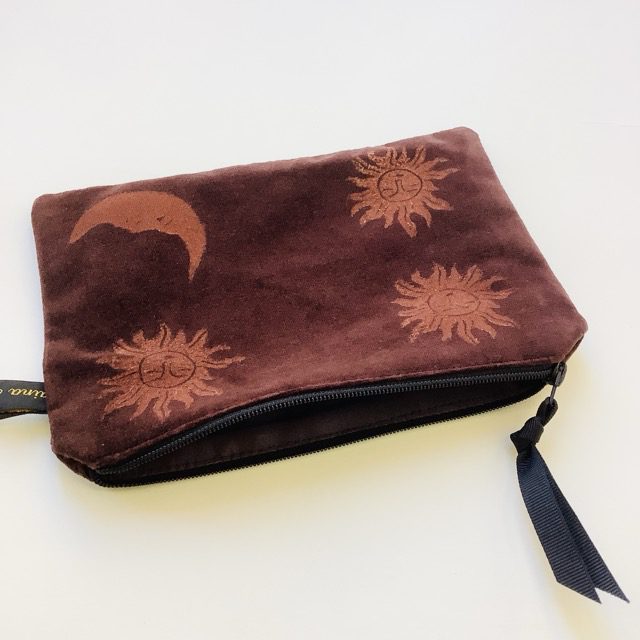 Luxury Chocolate Sun and Moon Velvet Zip-Up Pouch