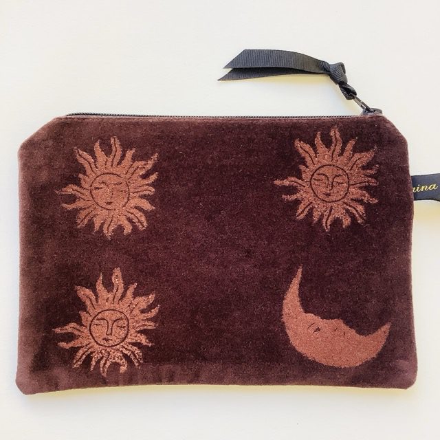 Luxury Chocolate Sun and Moon Velvet Zip-Up Pouch