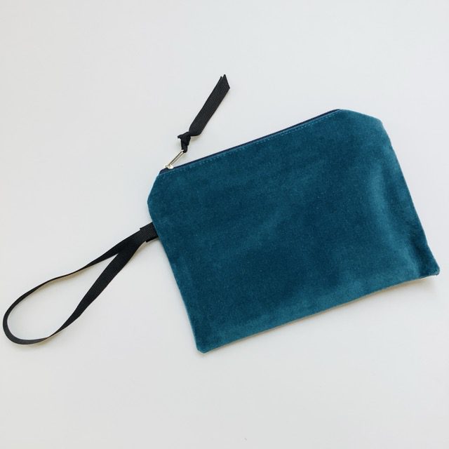 Teal Velvet Peacock Feathers velvet zip-up pouch