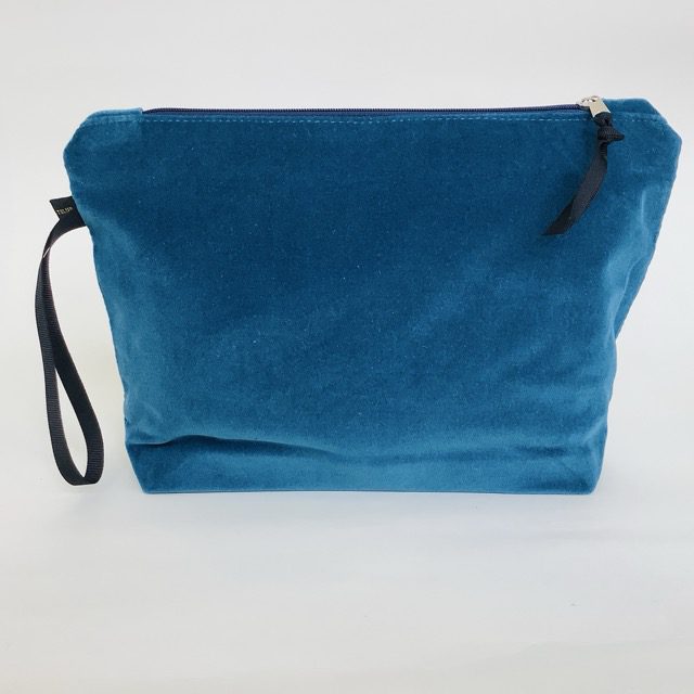 Teal Velvet Peacock Feathers Makeup Bag