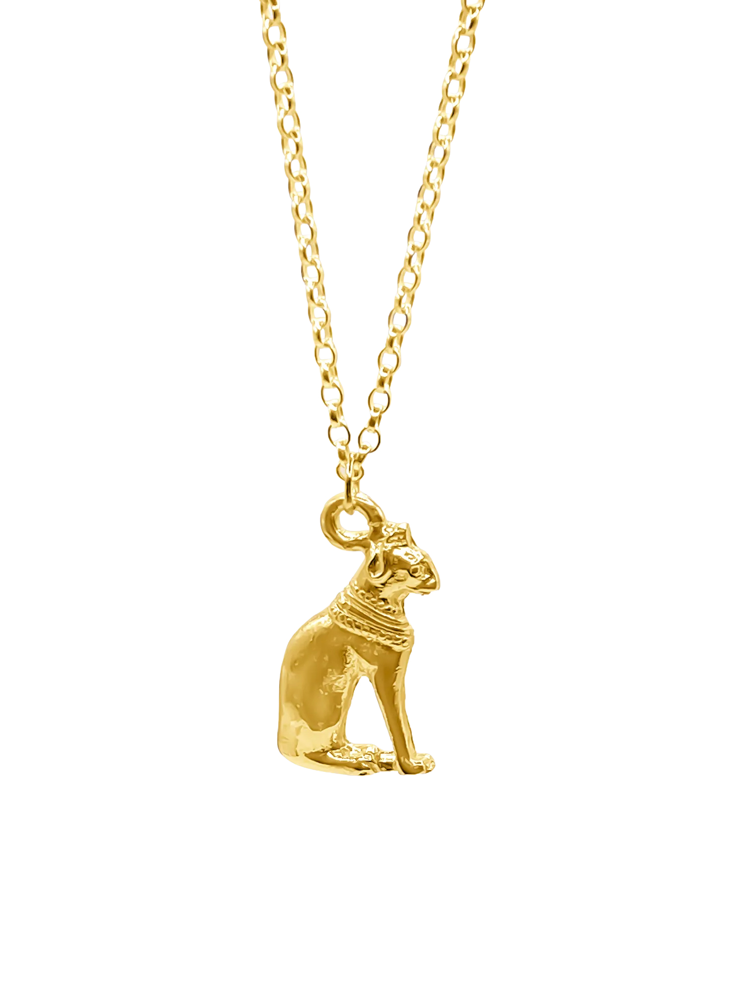 Bast Cat cat pendant in 18 ct gold vermeil on Belcher chain