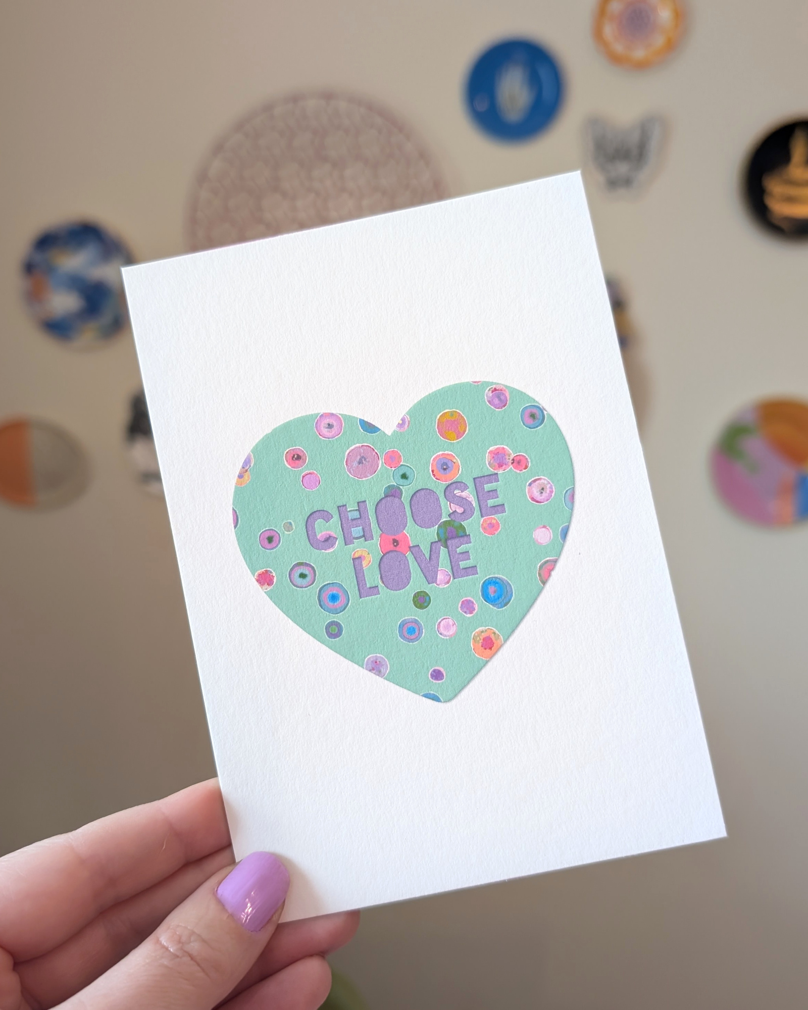 Pretty pastel green and rainbow coloured heart print with the Gay Pride phrase Choose Love.