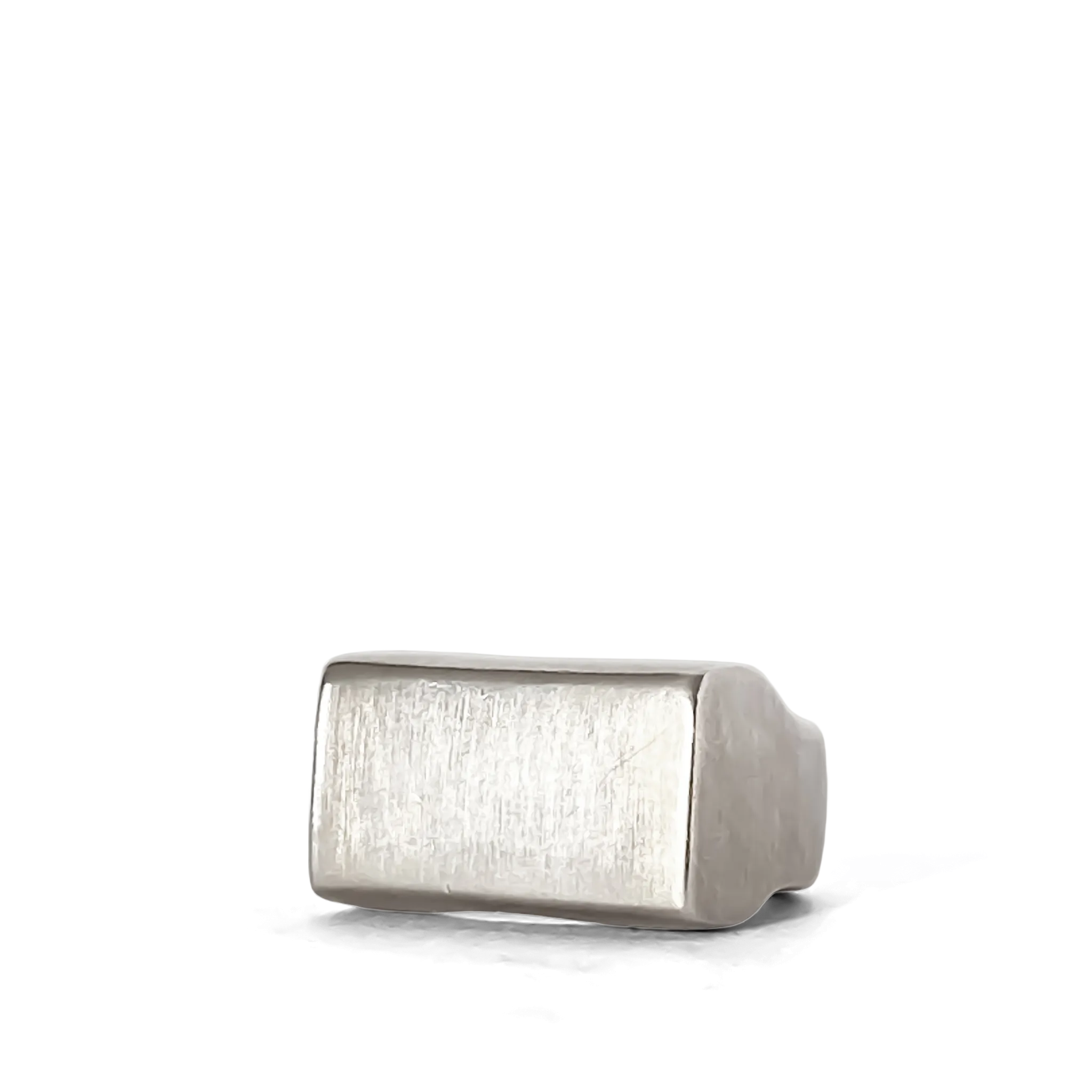Side view of handcrafted silver geometric signet ring
