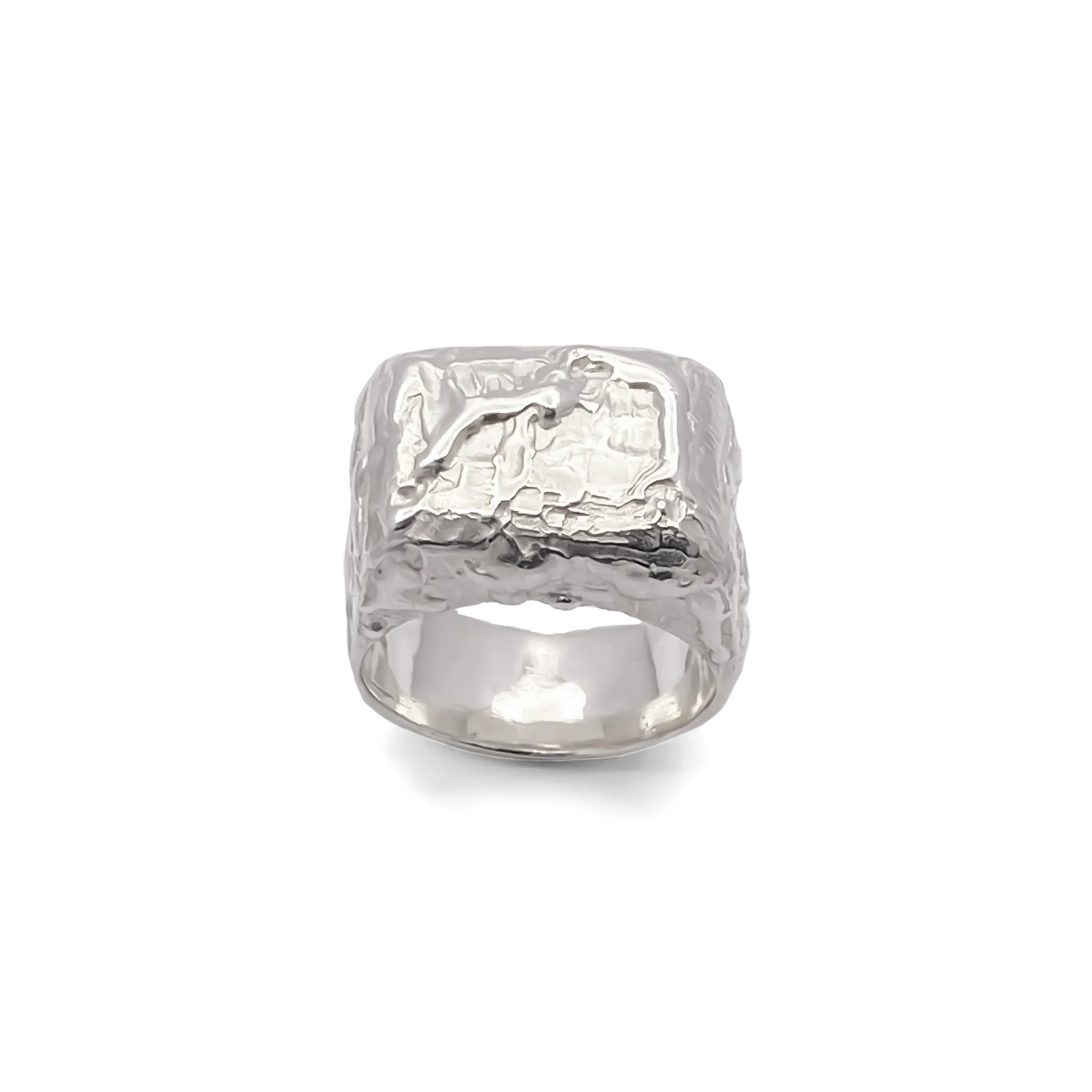 Handcrafted silver Textured Signet Ring front-facing view