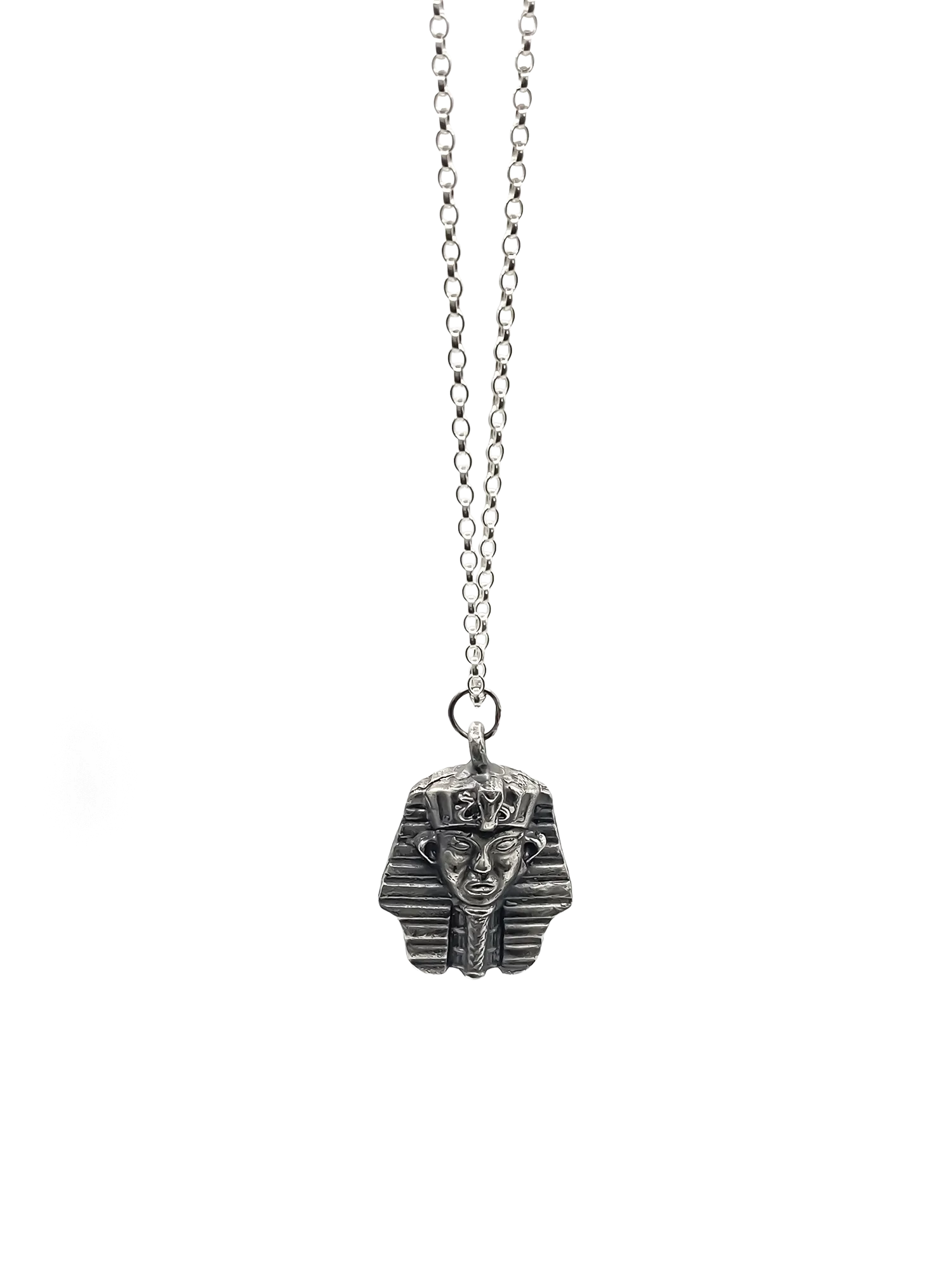 Pharaoh Pendant with doubled belcher chain on white background.
