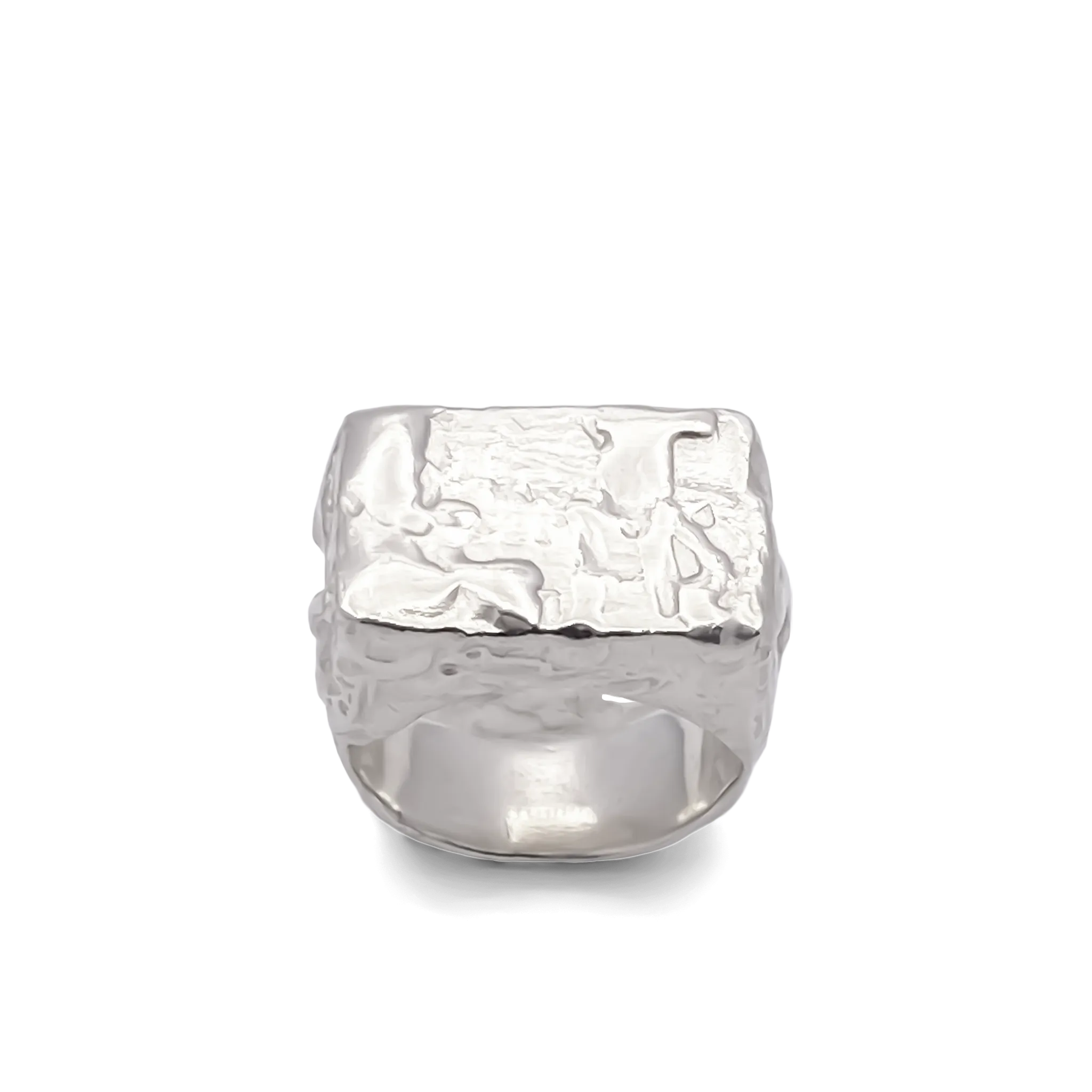 Rosa Signet Ring silver bubble texture front facing view