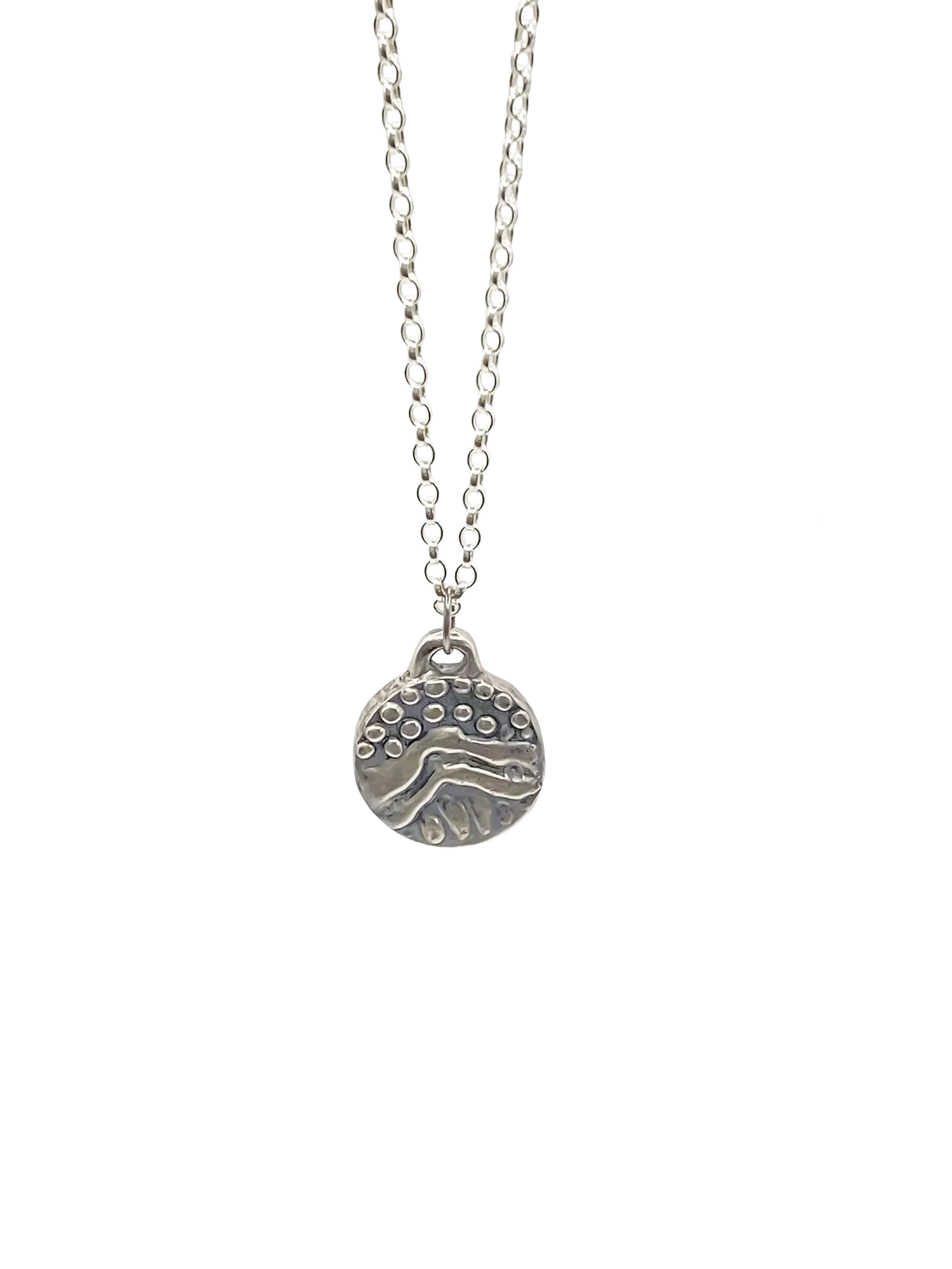 Silver Wavy Detail Pendant displayed on white background