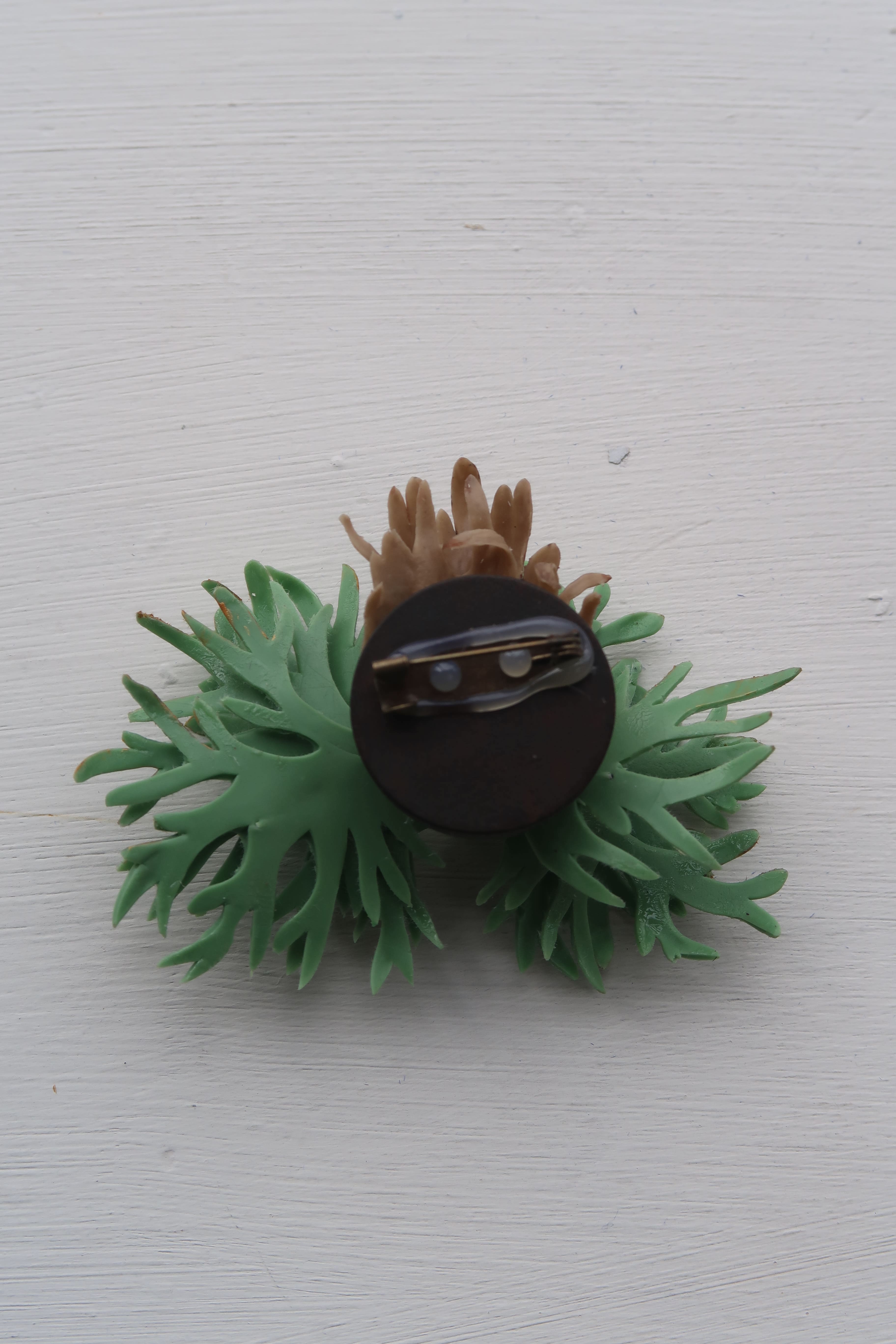 Handmade clay staghorn fern brooch
