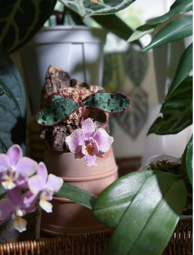 Embroidered Phalaenopsis Orchid Art Piece
