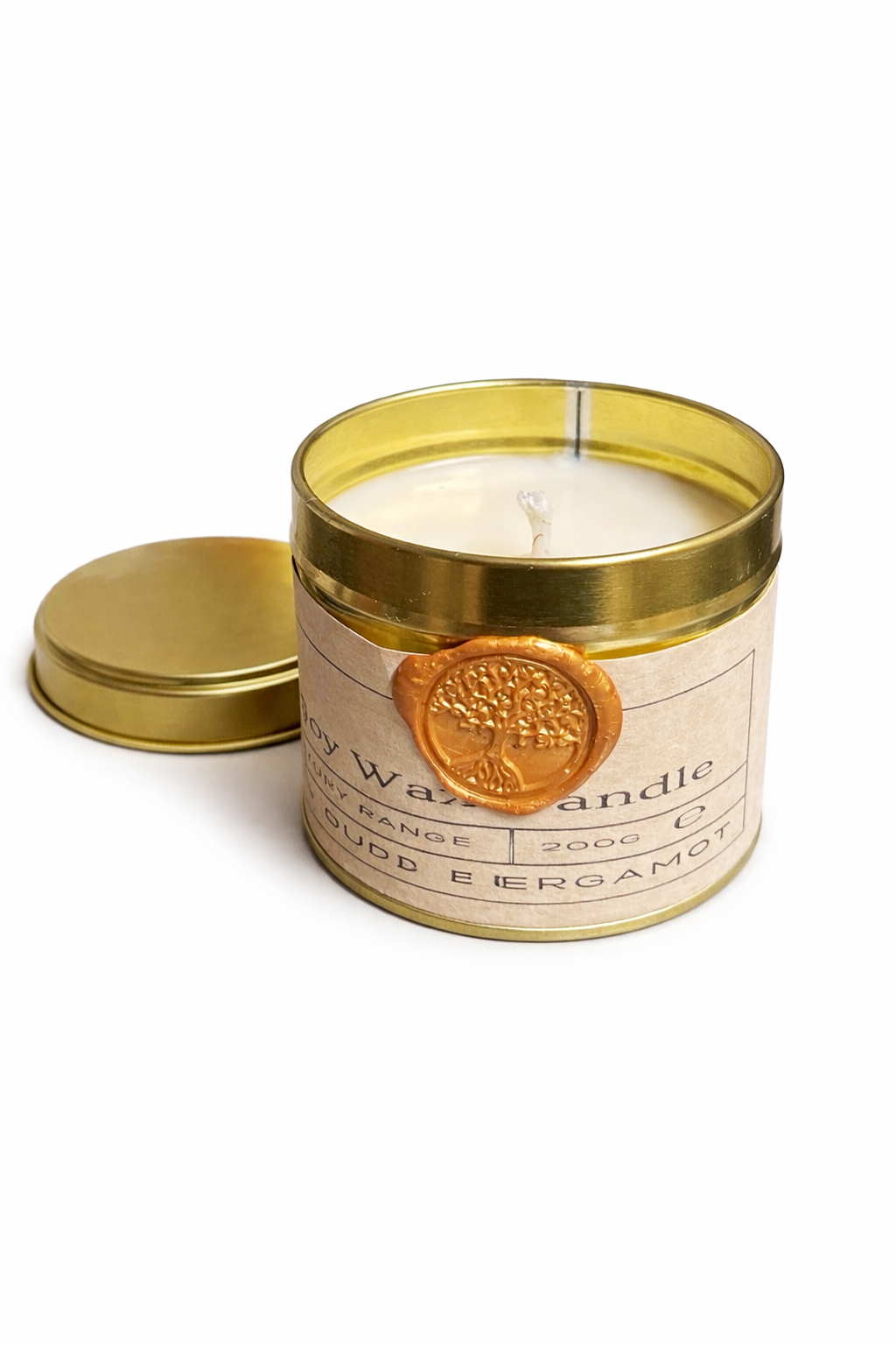 Hand-poured Oud & Bergamot Candle in Gold Tin