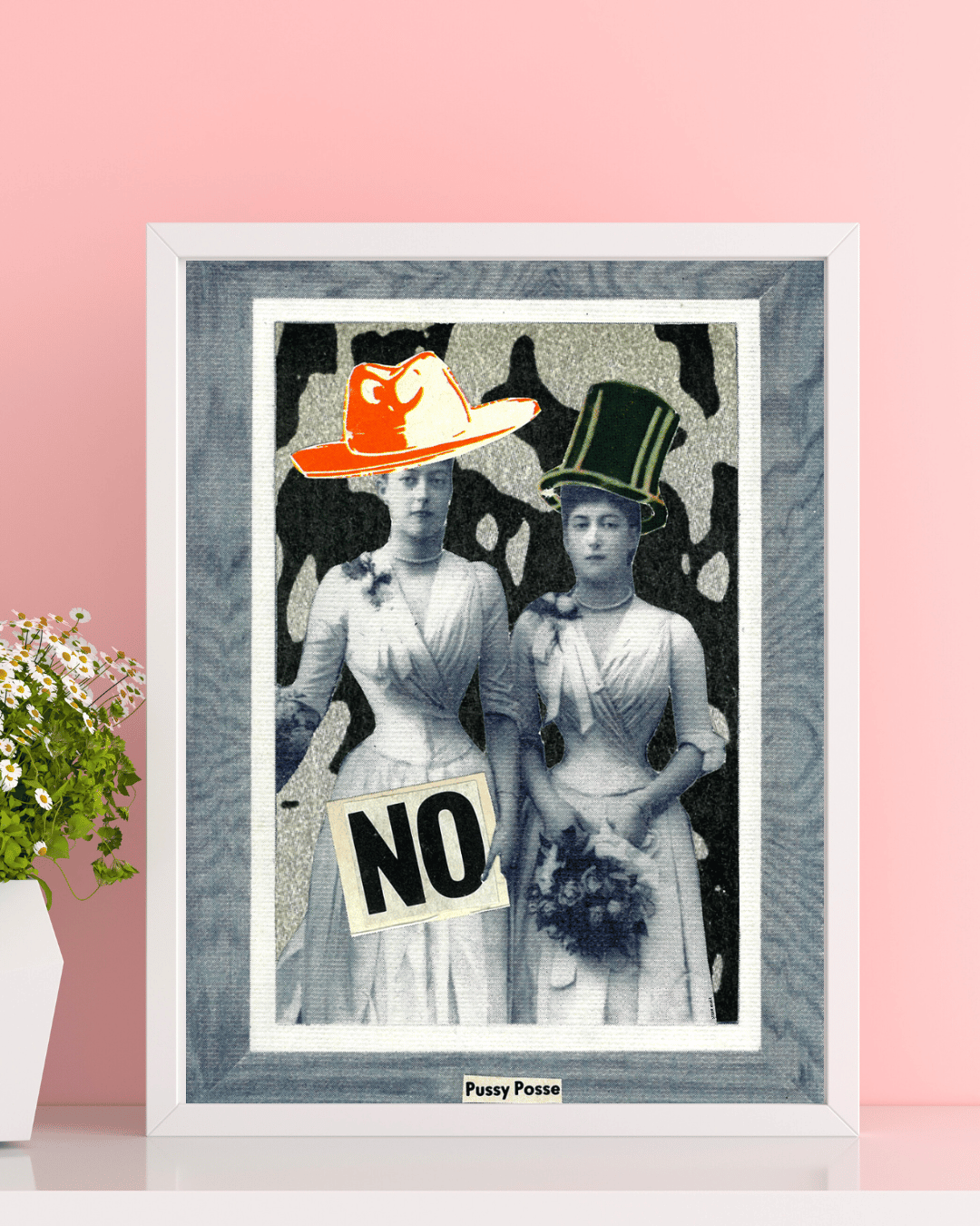 Main image of Assez Collage art print called P*ssy Posse featuring Victorian women holding a sign that says No