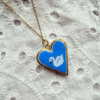Hand Painted Blue and White Heart Swan Pendant