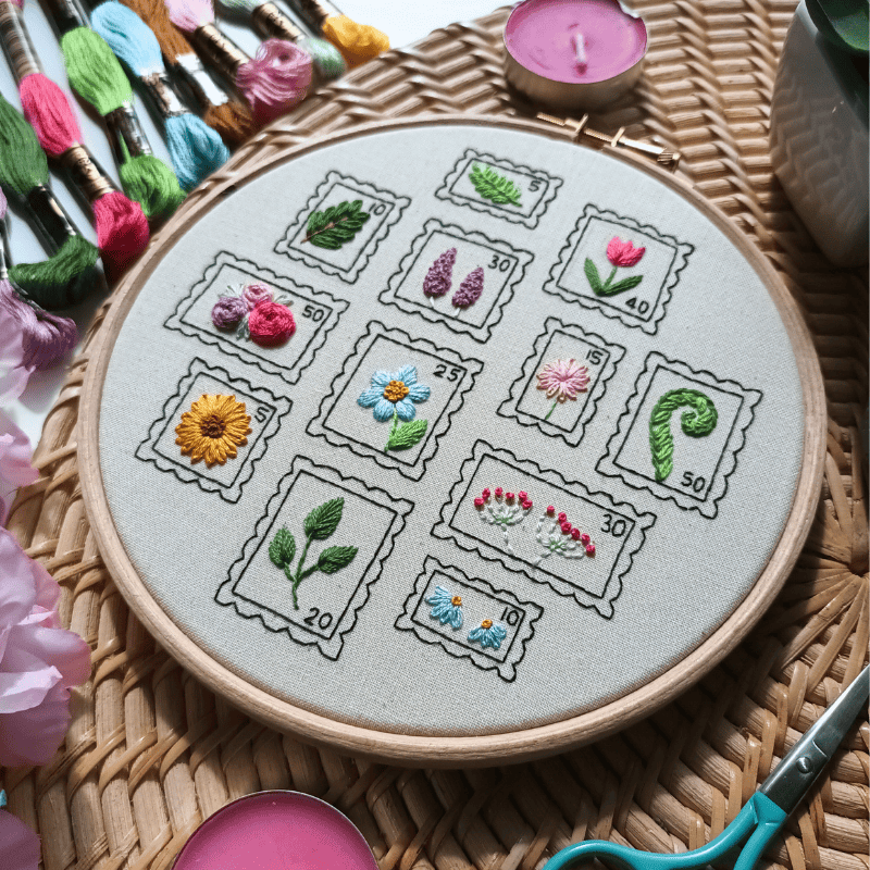 DIY embroidery kit for beginners - Botanical stamps