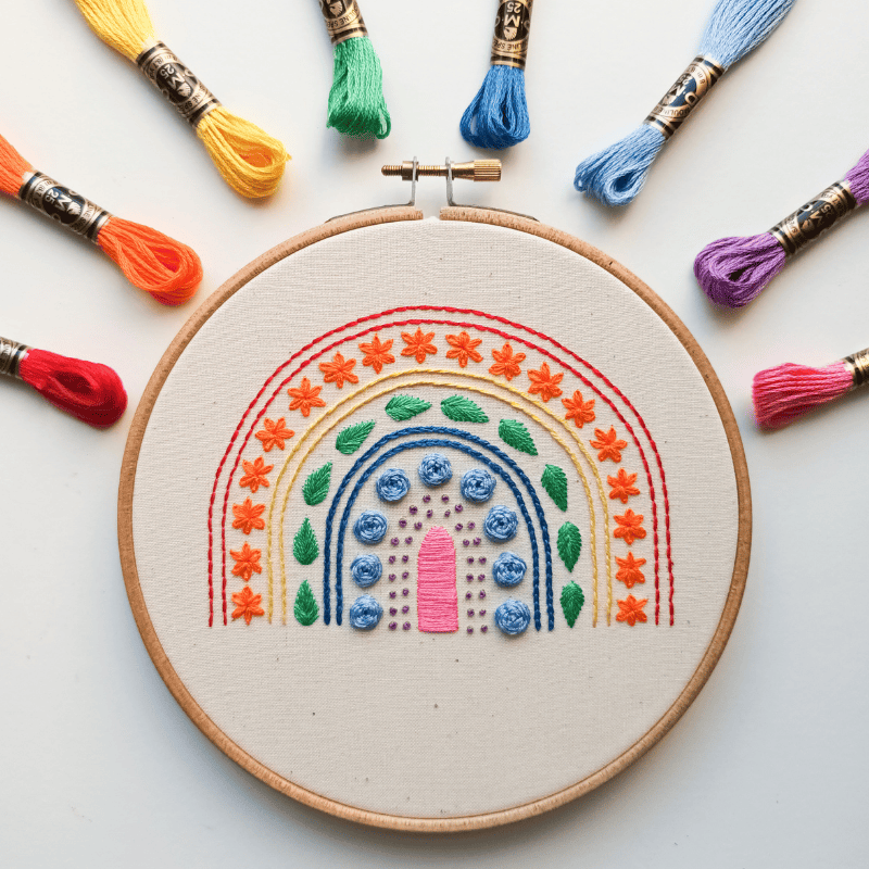 DIY embroidery kit for beginners - Rainbow stitch sampler