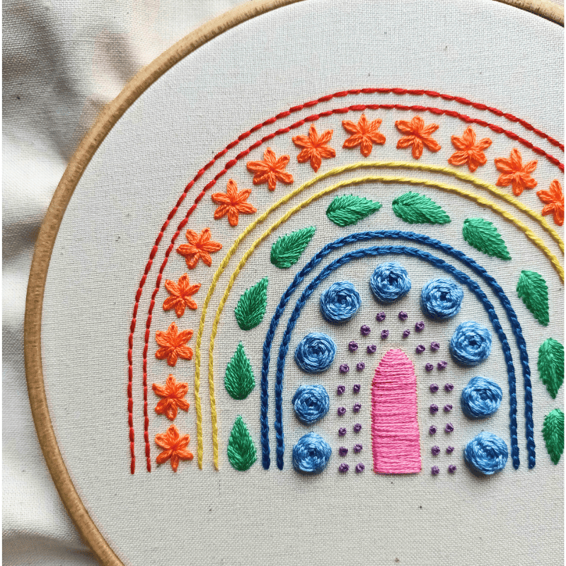 DIY embroidery kit for beginners - Rainbow stitch sampler