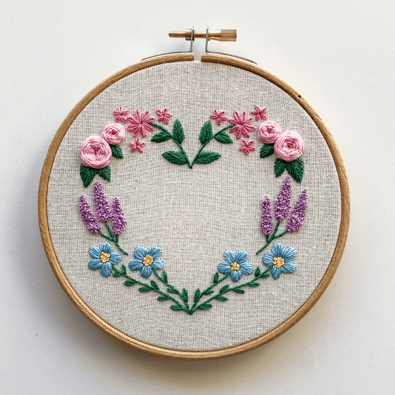 DIY embroidery kit for beginners - Floral heart