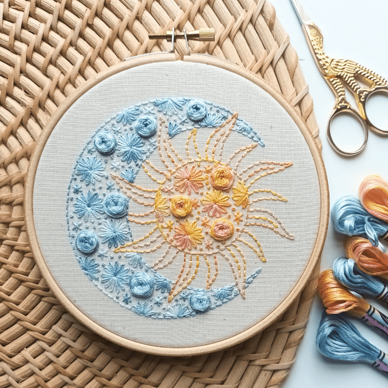 DIY embroidery kit for beginners - Sun and moon