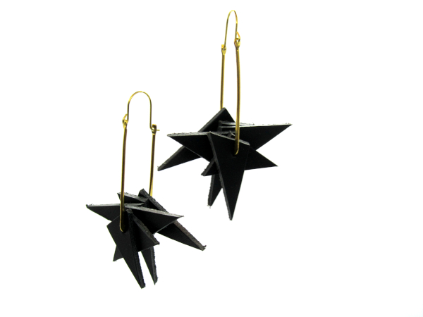 Black Geometric handmade upcycled Leather Earrings
