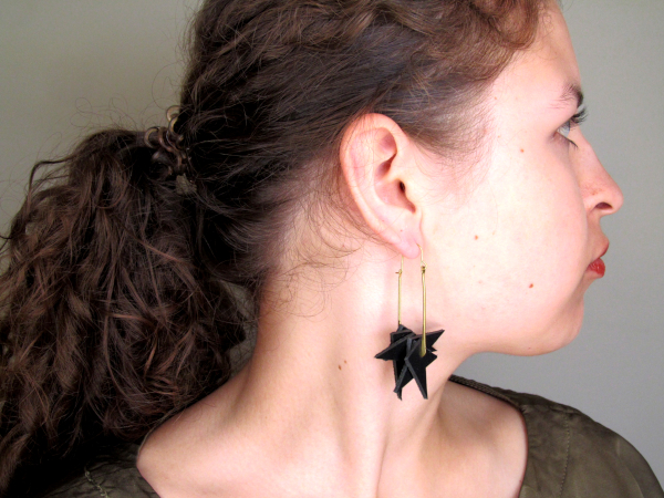 Black Geometric handmade upcycled Leather Earrings