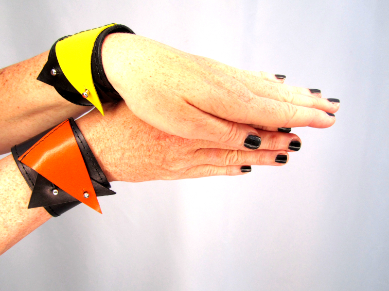 Upcycled Geometric leather cuff
