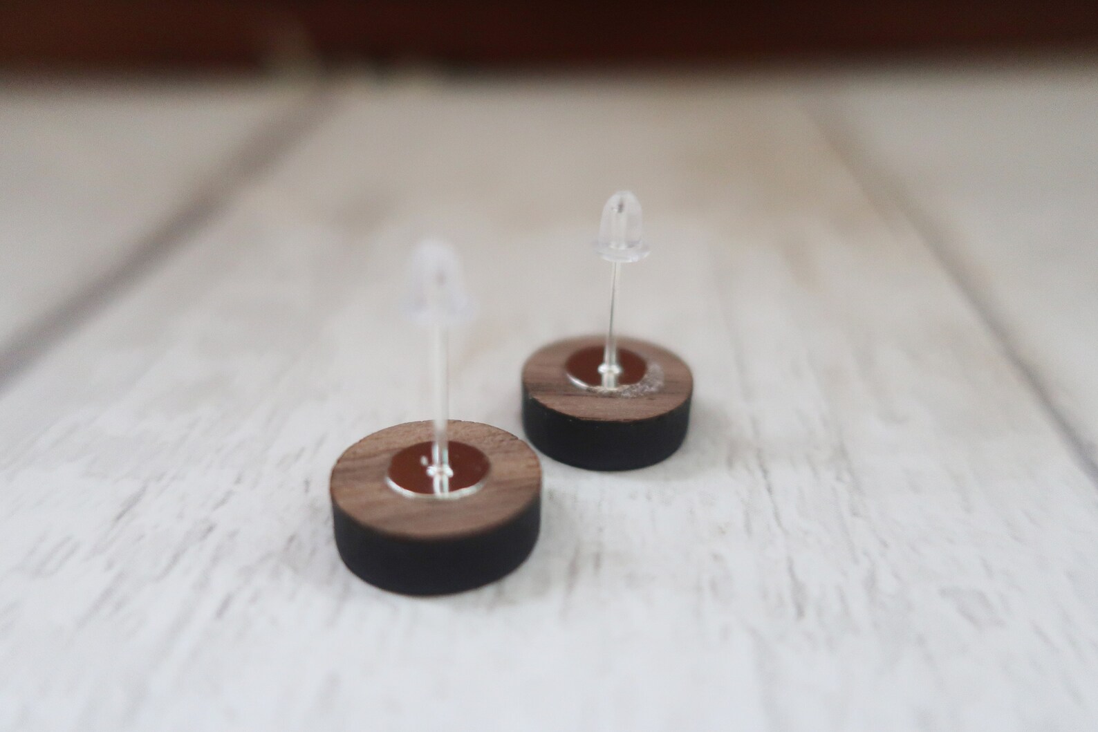 Dainty Blue Wood Studs: Mini Abstract Earrings