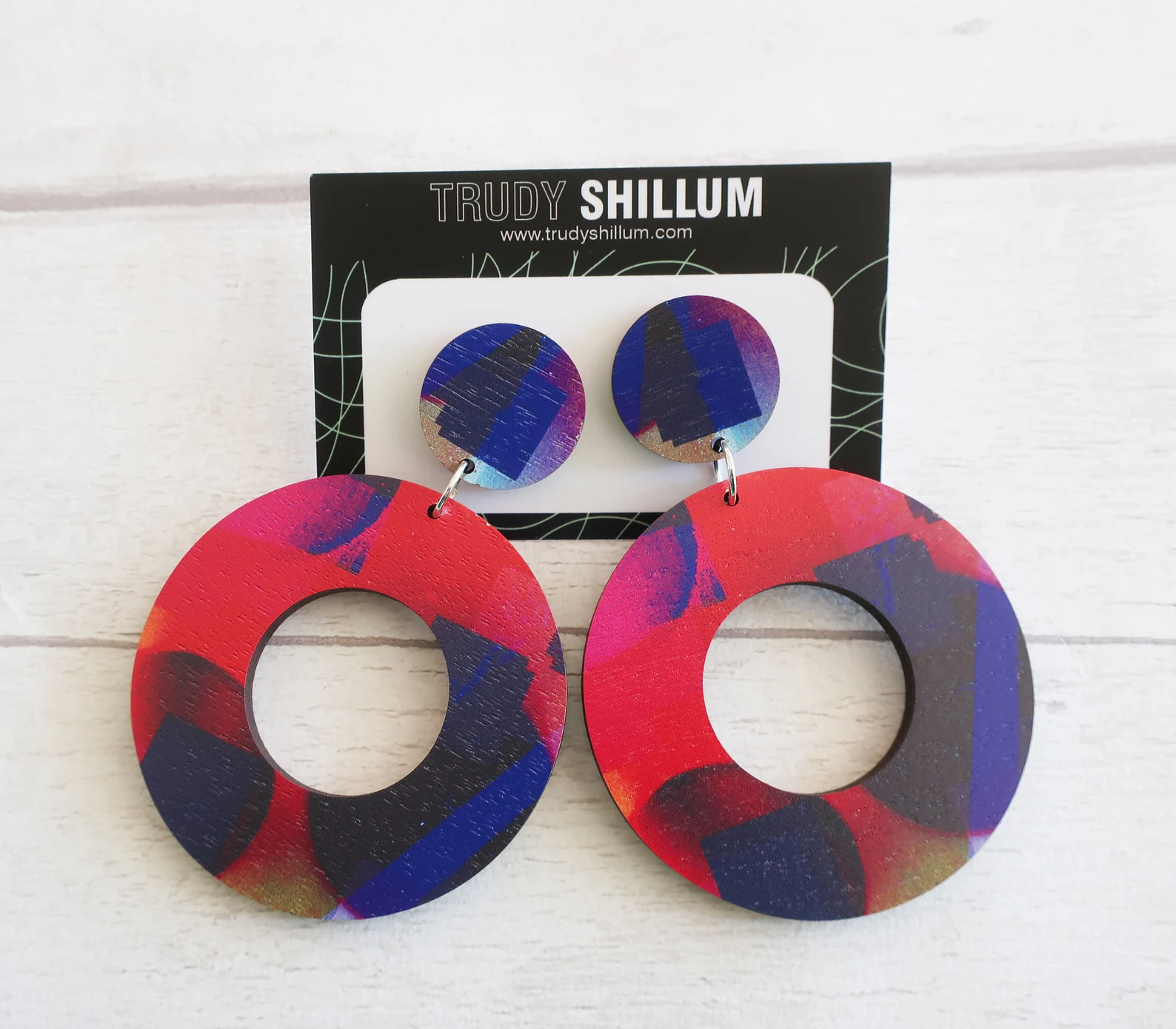 Colorful large pair of wooden hoop earrings - choose your colour