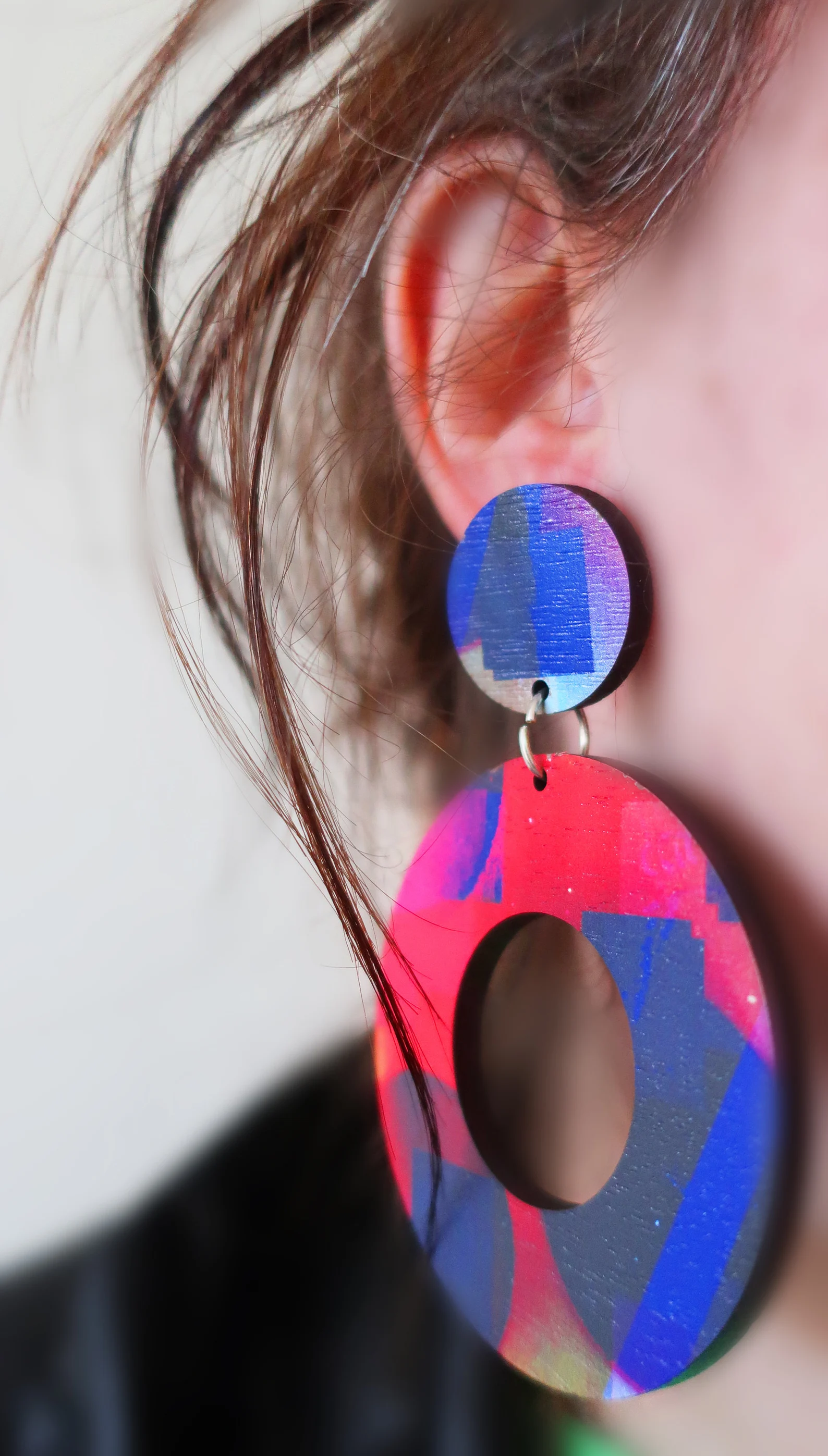 Colorful large pair of wooden hoop earrings - choose your colour