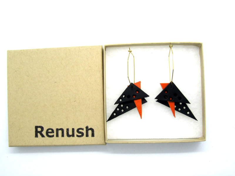 Upcycled leather Geometric handmade Earrings