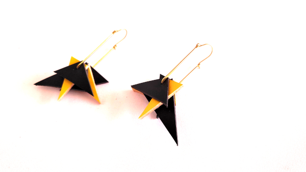 Black Geometric handmade upcycled Leather Earrings