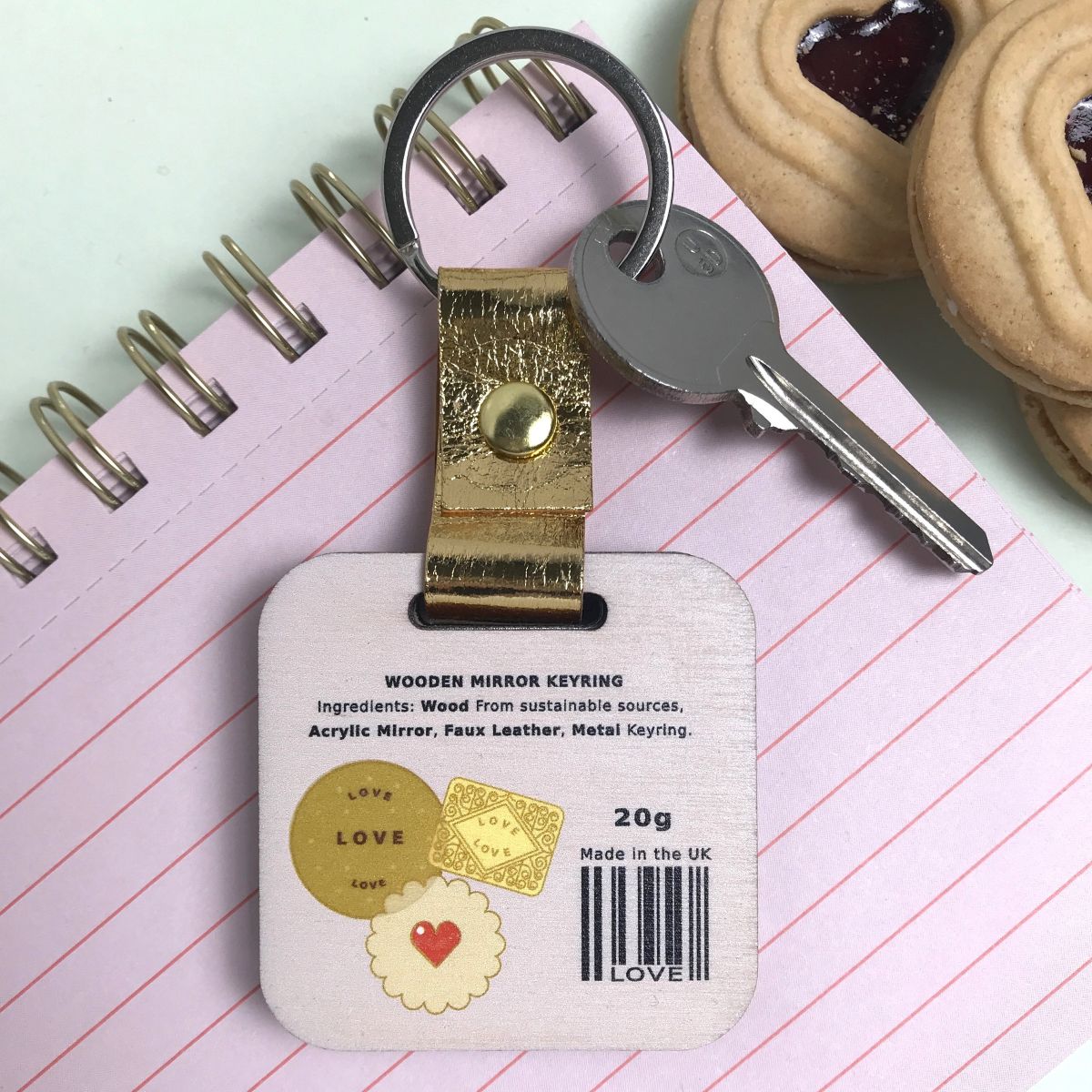 Biscuit Tin Wooden Keychain and Pocket Mirror